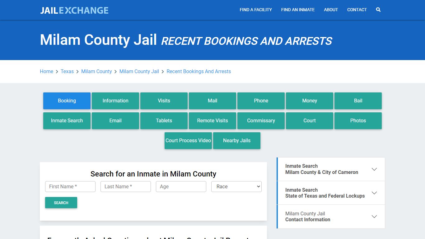 Milam County Jail Recent Bookings And Arrests - Jail Exchange