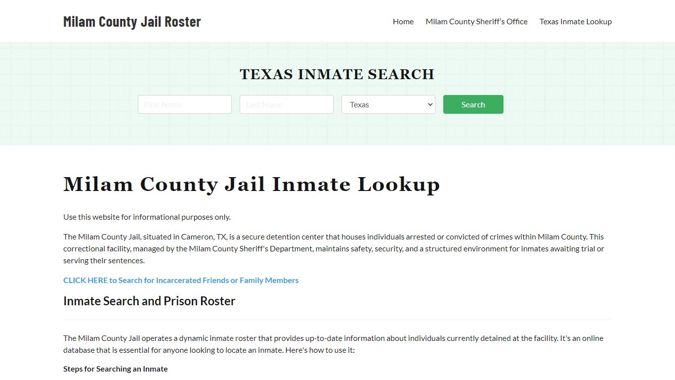 Milam County Jail Roster Lookup, TX, Inmate Search