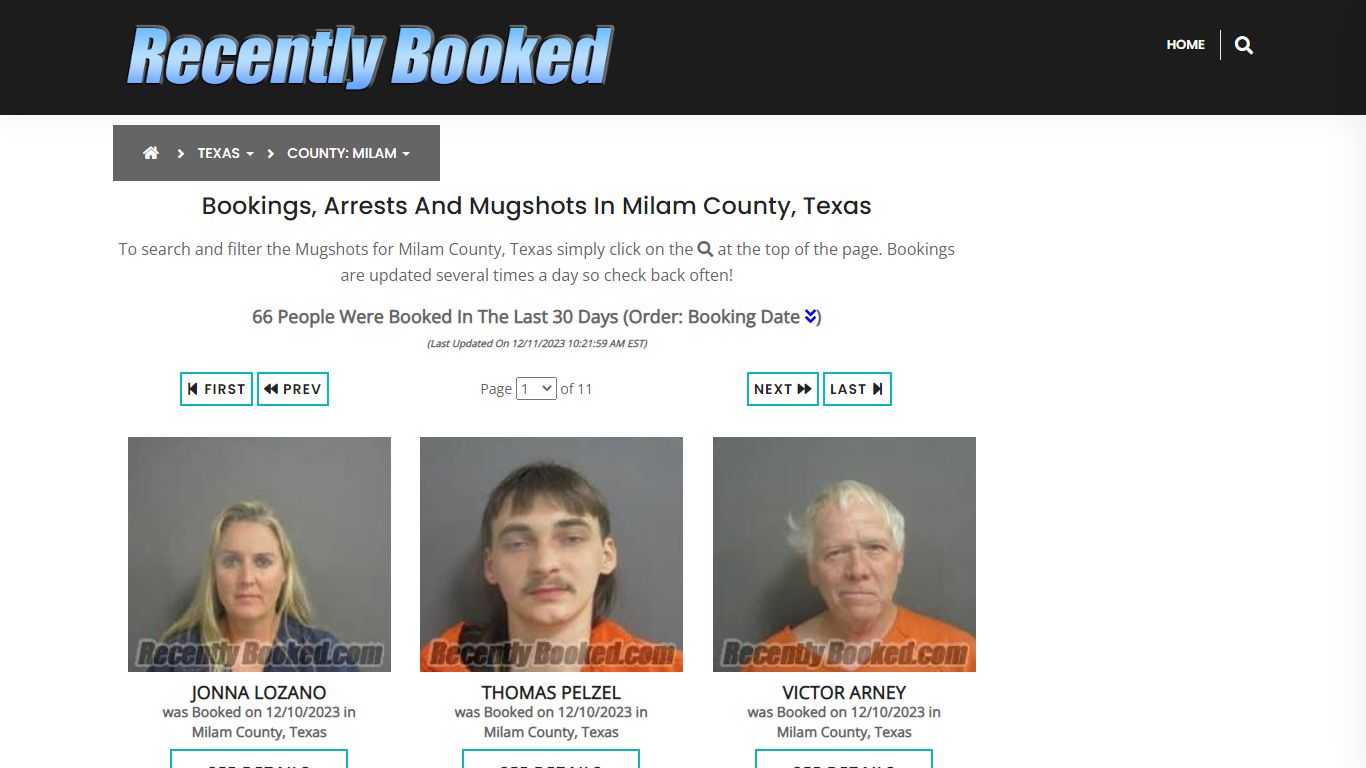 Recent bookings, Arrests, Mugshots in Milam County, Texas - Recently Booked